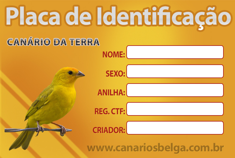 placa de identificação para canário da terra